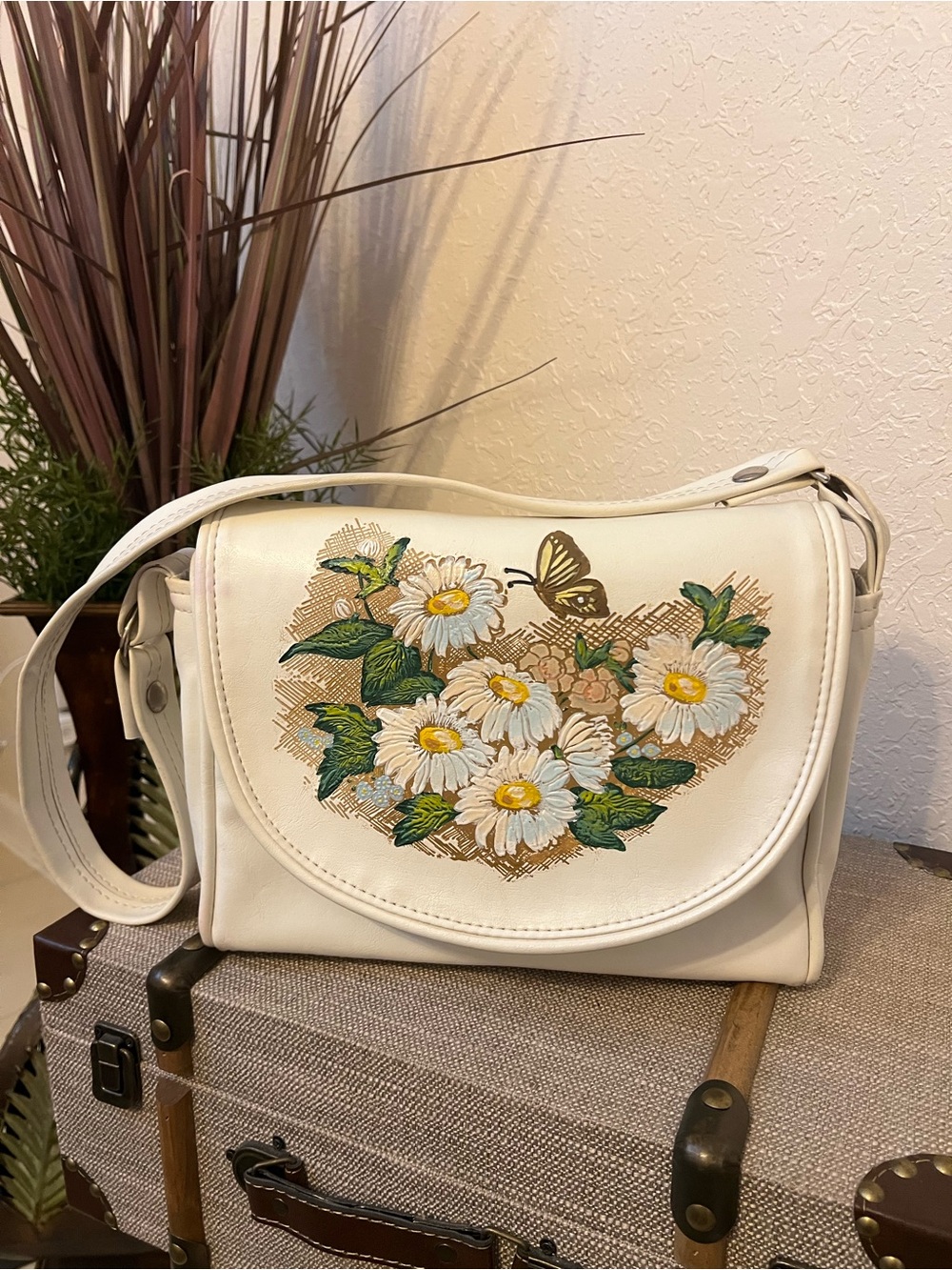Vintage The Original Florida Keys Handbag Floral Daisy Butterfly Shoulder Bag